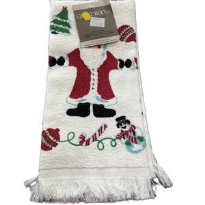 Great Room Vintage Christmas Kitchen Dish Towel NWT Santa Snowman Fringe USA T16